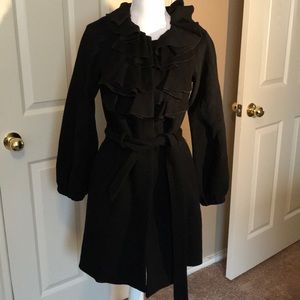 Rebecca Taylor trench coat with ruffles black Sz 2